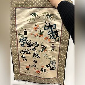 Vintage Chinese Silk Hand embroidery tapestry depicting multiple pandas  18*13”